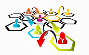 Communicating a reorganization through a graphic that illustrates changes in people or roles