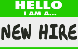 Sticker with Hello I am a New Hire written on it